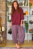 Vivienne Plaid Relaxed Barrel Pant Aubergine & Denim